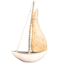 Driftwood and Real Marble Sail Boat Handmade Art Decoration 9.6in