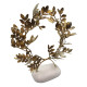 Gold-plated 24Ct Yew Round Wreath in real White Greek Marble Stone Base 19cm