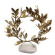 Gold-plated 24Ct Yew Round Wreath in real White Greek Marble Stone Base 19cm